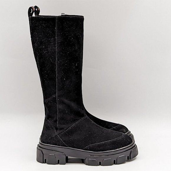 Farm Rio Women Long Black Fabric Platform Retro Round toe Knee Zip Boots size 7 - Picture 11 of 12